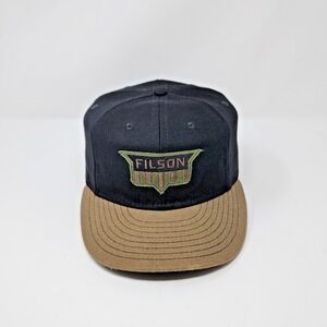 Filson Ebbets Field Flannels Mens Black‎ Tan Shield Patch Wool Strapback Hat USA